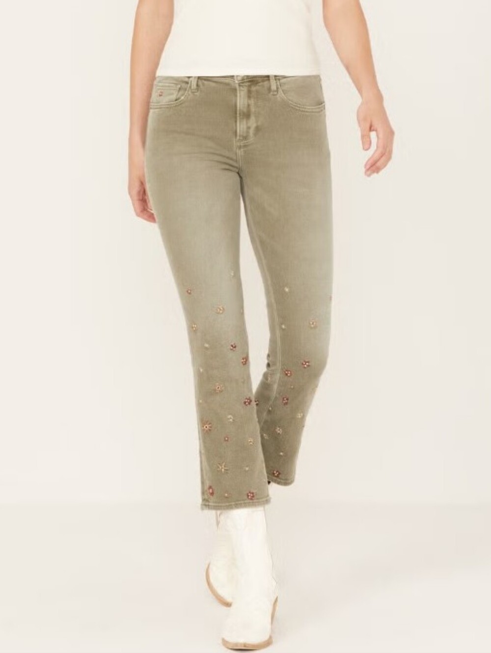 Driftwood Roxy Embroidered Flare Crop Jeans